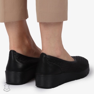 Balerini dama din Piele Naturala cu talpa groasa CRL01382 NEGRU - Img 4