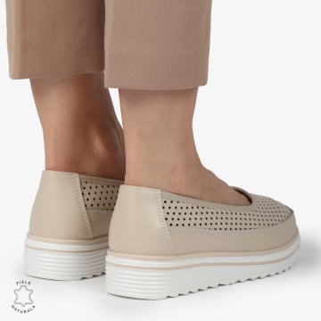 Balerini dama din Piele Naturala cu talpa groasa CRL0172 BEJ - Img 4