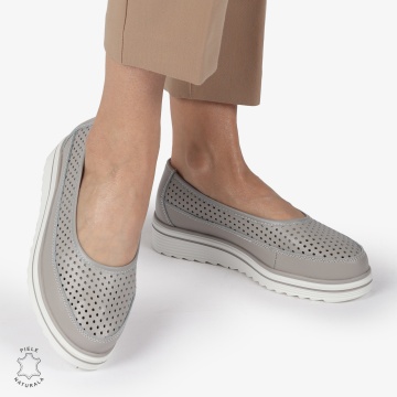 Balerini dama din Piele Naturala cu talpa groasa CRL0172 GRI