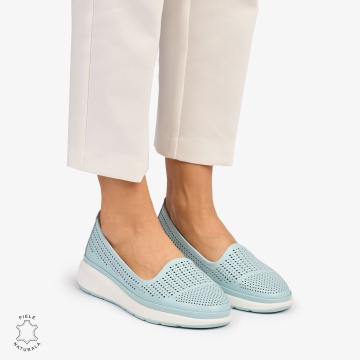 Balerini dama din Piele Naturala Perforata CRL1075 CULOARE: ALBASTRU - Img 3