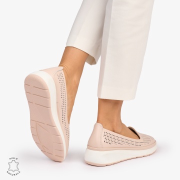 Balerini dama din Piele Naturala Perforata CRL1075 CULOARE: Roz - Img 3