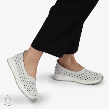 Balerini dama din Piele Naturala PERFORATA CU FUNDITA CRL1417 ALB - Img 3