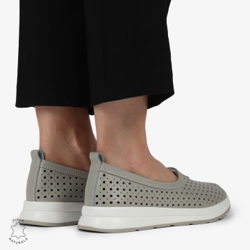Balerini dama din Piele Naturala PERFORATA CU FUNDITA CRL1417 GRI - Img 4
