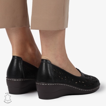 BALERINI dama din Piele naturala PERFORATA SLIP-ON CU TOC MIC CRL1362 NEGRU - Img 2