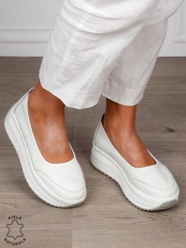Balerini dama din Piele Naturala slip-on CRL1544 ALB - Img 2