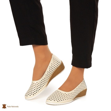 Balerini Dama Piele Naturala Slip-on CRL0075 BEJ