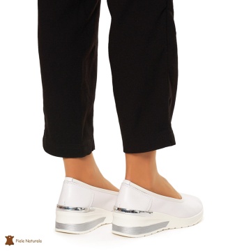 Balerini Dama Piele Naturala slip-on CRL0082 ALB - Img 4