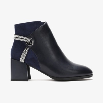 Botine dama din Piele Ecologica+Piele Ecologica Intoarsa CRL0662 Bleumarin