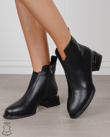 Botine damă din piele naturală cu elastic frontal CRL1882 NEGRU - Img 4