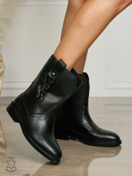 Botine DAMA din PIELE NATURALA CU TOC GROS CRL1502 Negru