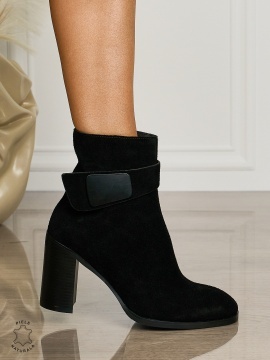 Botine DAMA din PIELE NATURALA CU TOC GROS CRL1504 Negru Suede - Img 2