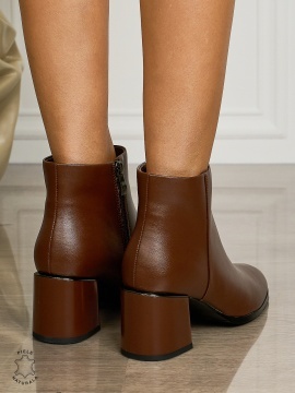 Botine DAMA din PIELE NATURALA CU TOC GROS CRL1507 Cafeniu - Img 3