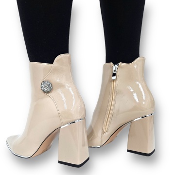 Botine DAMA Elegante din PIELE Ecologica Lacuitacu FERMOAR si Stras CRL0935 CULOARE: Bej - Img 4