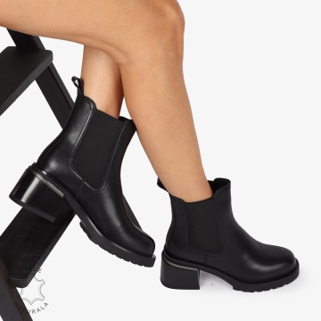 Botine DAMA PIELE Naturala CU DETALIU METALIC SI Talpa Aderenta CRL1237 NEGRU - Img 2
