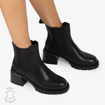 Botine DAMA PIELE Naturala CU DETALIU METALIC SI Talpa Aderenta CRL1237 NEGRU - Img 3