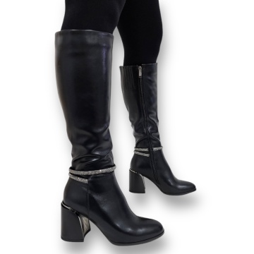 CIZME DAMA din PIELE ECOLOGICA cu FERMOAR CRL0921 CULOARE: Negru