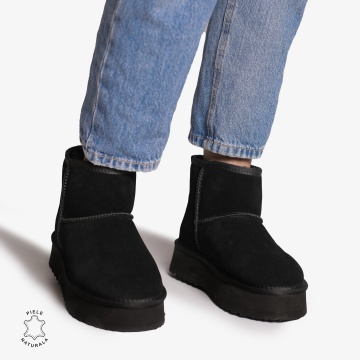 CIZME TIP UG DAMA din PIELE NATURALA INTOARSA CRL0893 CULOARE:NEGRU - Img 2