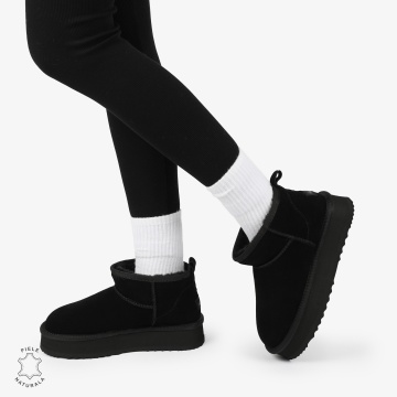 CIZME TIP UG DAMA SCURTE din PIELE NATURALA INTOARSA CRL1267 CULOARE: NEGRU - Img 4