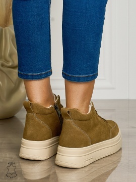 Ghete casual din piele naturală cu talpa solida CRL1510 KHAKI - Img 3