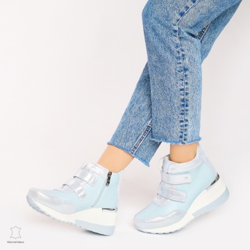 Ghete dama din Piele Naturala CRL0599 Albastrii - Img 2