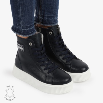 Ghete dama din Piele Naturala CRL0649 NEGRU CU ALB - Img 2