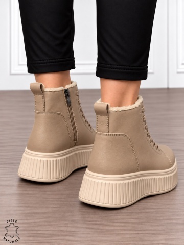 Ghete damă din piele naturală cu finisaj clasic CRL1904 KHAKI - Img 3