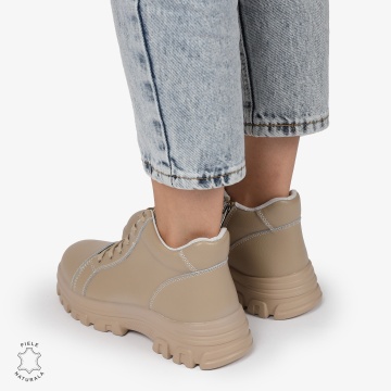 Ghete Dama DIN Piele Naturala CU TALPA ADERENTA CRL1299 KHAKI - Img 4