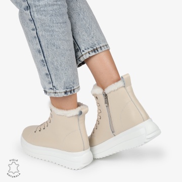Ghete Dama IMBLANITE DIN Piele Naturala CRL1298 BEJ - Img 3