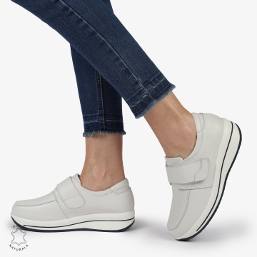 Mocasini dama din piele naturala cu talpa groasa CRL0004 ALB - Img 2