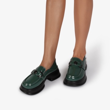 Mocasini dama din Piele Naturala lucioasa CRL0843 VERDE INCHIS - Img 2