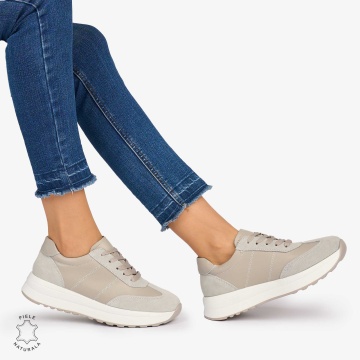 Pantofi Casual dama din Piele Naturala Combinata cu Piele intoarsa CRL1071 CULOARE:GRI - Img 4