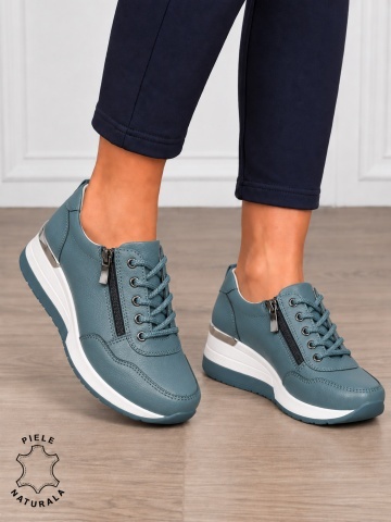 Pantofi Casual dama din Piele Naturala CRL0068 ALBASTRU - Img 2