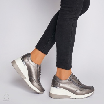 Pantofi Casual dama din Piele Naturala CRL0068 PEWTER - Img 2