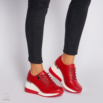 Pantofi Casual dama din Piele Naturala CRL0068 ROSU - Img 3
