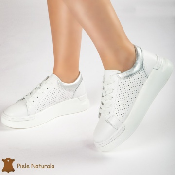 Pantofi Casual Dama din Piele naturală CRL0117 ALB - Img 3