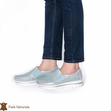 Pantofi Casual dama din Piele naturala CRL0860 ALBASTRU - Img 2