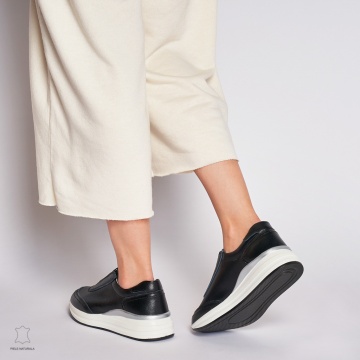 Pantofi Casual dama din Piele naturala CRL1233 CU INCHIDERE ELASTIC NEGRU - Img 3