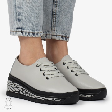 Pantofi Casual dama din Piele naturala CU DESIGN PE TALPA SIRET CRL1345 GRI - Img 3