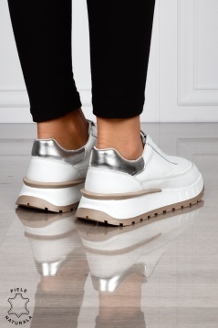 Pantofi Casual DAMA din PIELE Naturala cu model pe talpa CRL1524 ALB - Img 3