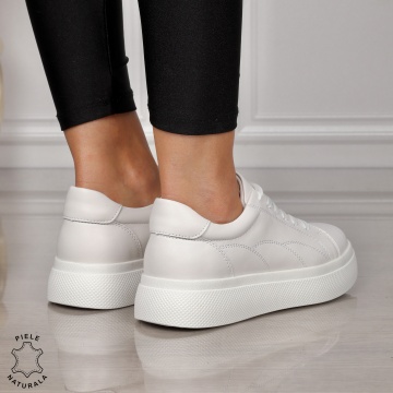 Pantofi CASUAL damă din piele naturală CU SIRET CRL1452 ALB - Img 3