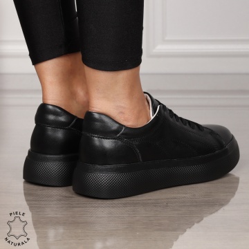 Pantofi CASUAL dama din piele naturala CU SIRET CRL1452 NEGRU - Img 2