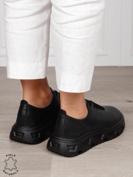 Pantofi Casual dama din Piele Naturala cu talpa speciala CRL1557 Negru - Img 3