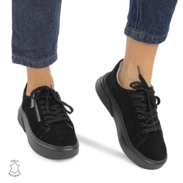 Pantofi Casual DAMA din PIELE Naturala Intoarsa CRL0940 CULOARE: Negru - Img 2