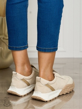 Pantofi CASUAL dama din piele naturala INTOARSA de tip Slip-on CRL1458 BEJ - Img 3