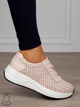 Pantofi Casual dama din Piele Naturala mici perforati CRL1541 ROZ
