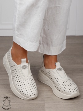 Pantofi Casual dama din Piele Naturala mici perforati CRL1542 BEJ - Img 2