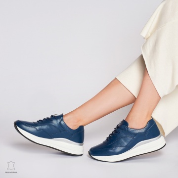Pantofi Casual dama din Piele naturala Multicolor CRL1234 BLEUMARIN - Img 3