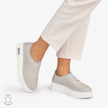 Pantofi Casual dama din Piele Naturala Perforata cu elastic frontal CRL1068 CULOARE: GRI - Img 2