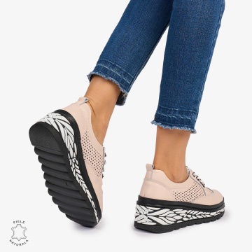 Pantofi Casual dama din Piele Naturala perforata talpa speciala cu model CRL1073 CULOARE: NEGRU - Img 4