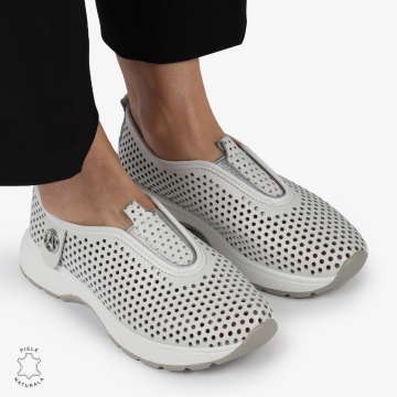 PANTOFI CASUAL dama din Piele naturala Perforata TIP SLIP-ON CRL1415 ALB - Img 5